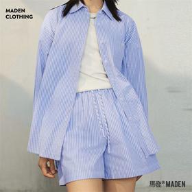 马登女装 日系纹休闲短裤A字版纯棉宽松显瘦高腰运动阔腿裤