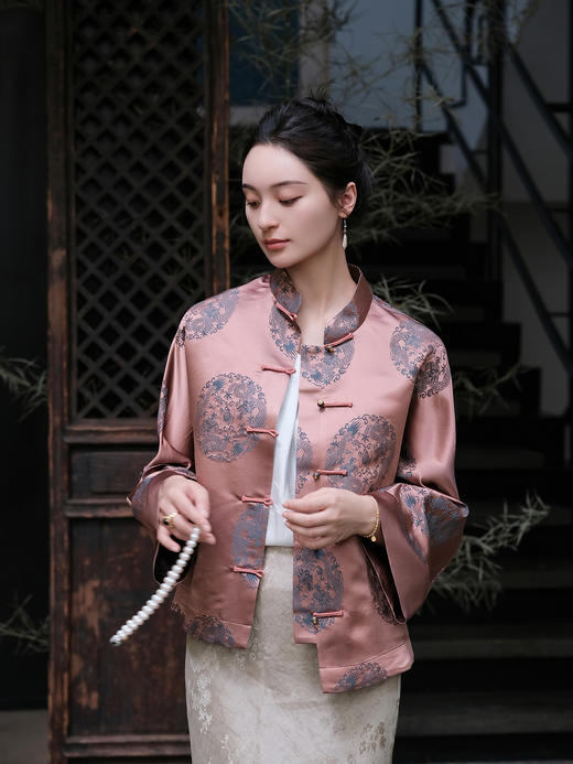 瑕疵|盛唐婧 |真丝库缎龙纹外套-红棕色 商品图3