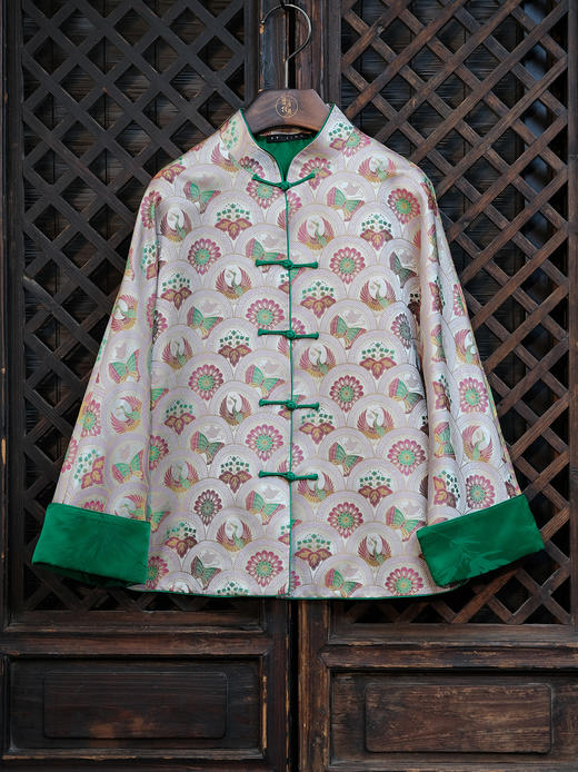 盛唐婧 |中式国风孔雀蝴蝶宋锦对襟外套 商品图1