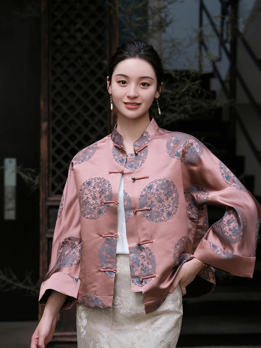 瑕疵|盛唐婧 |真丝库缎龙纹外套-红棕色 商品图0