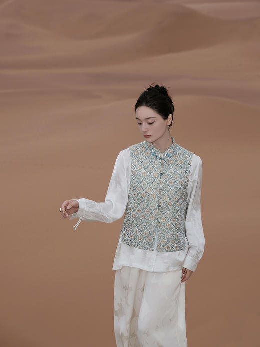 盛唐婧 |好运莲莲新中式宋锦对襟马甲 商品图0