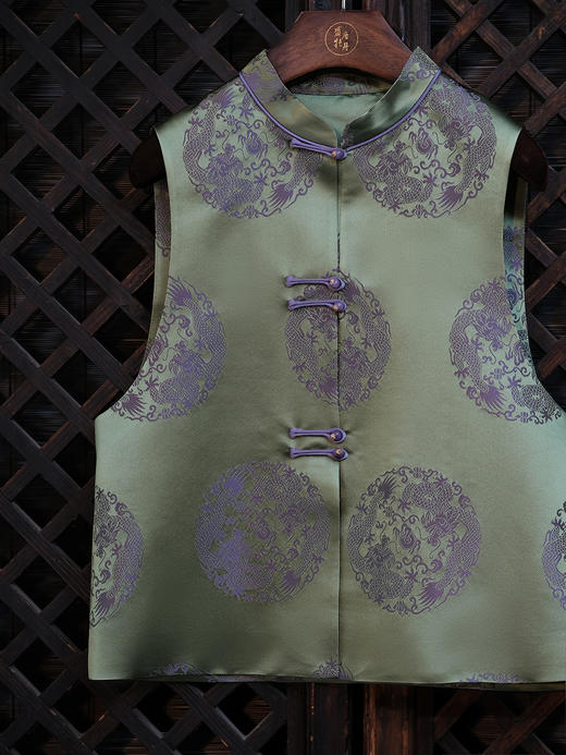 瑕疵|盛唐婧 |中式国风团龙库缎对襟马甲-绿色[特价品](特殊商品不退不换) 商品图2