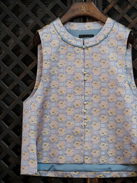 盛唐婧 |中式国风真丝宋锦对襟马甲 商品图6