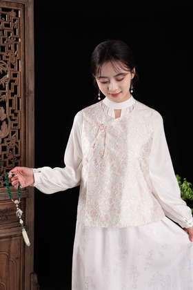 荷言GL 梦蔷薇 新中式马甲粉色织金蕾丝背心玫瑰纹杏林春燕坎肩