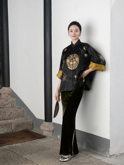 盛唐婧 |新中式丝绒鱼尾半裙-咖色 商品图2