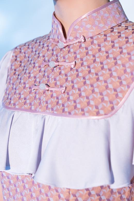 荷言 GL 早梅 丁香浅橙雪纺荷叶袖旗袍 商品图3