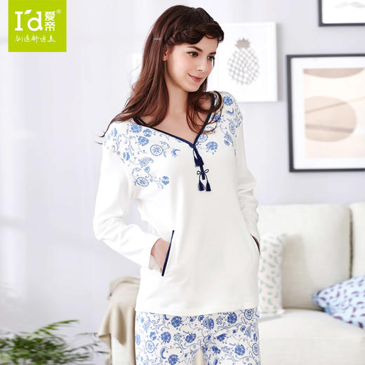 爱帝国风青花瓷韵纯棉长袖家居套 商品图0