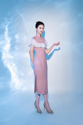 荷言 GL 早梅 丁香浅橙雪纺荷叶袖旗袍