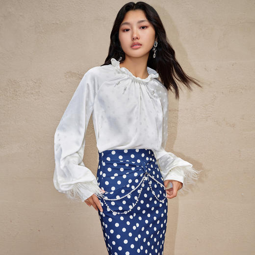 复古波点暗纹提花缎面衬衫修身上衣MC88TP629A10 商品图0