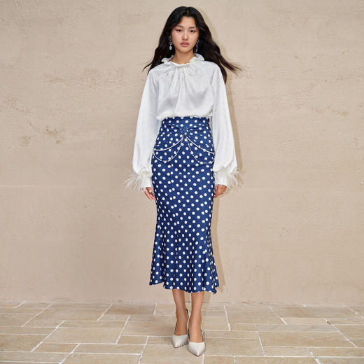 复古波点暗纹提花缎面衬衫修身上衣MC88TP629A10 商品图2