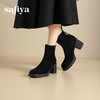 Safiya/索菲娅2024冬 英伦风方头小众粗跟设计感瘦瘦弹力时尚短靴 SF44116093/SFD4116093 商品缩略图0