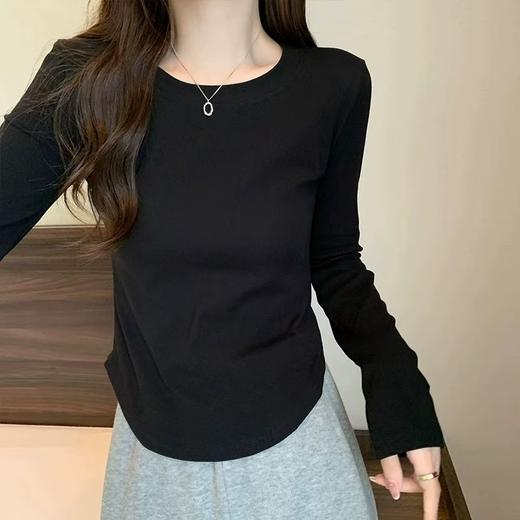 【自营】~王炸爆款 长袖款-韩系纯欲风弧形下摆设计感T恤上衣01602-喜出 商品图5