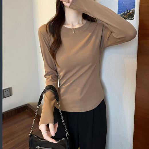 【自营】~王炸爆款 长袖款-韩系纯欲风弧形下摆设计感T恤上衣01602-喜出 商品图2