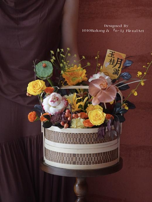 【下架】第13年秋夕·心意版【手提月饼花礼篮】两款花色可选·中式竹编双层手提月饼花篮（提前2小时） 商品图4