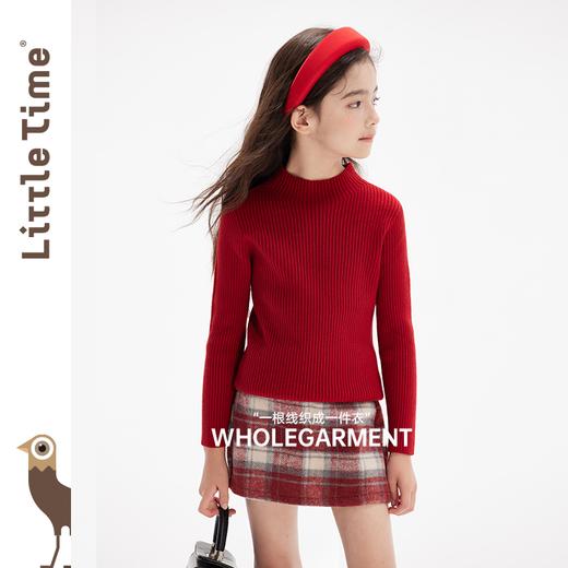 littletime女童多色无缝一体毛衣秋冬2024新款纯色冬半高领针织衫 商品图0