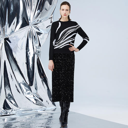 EITIE爱特爱冬季新款高级感印花显瘦百搭针织衫上衣7601309 商品图2