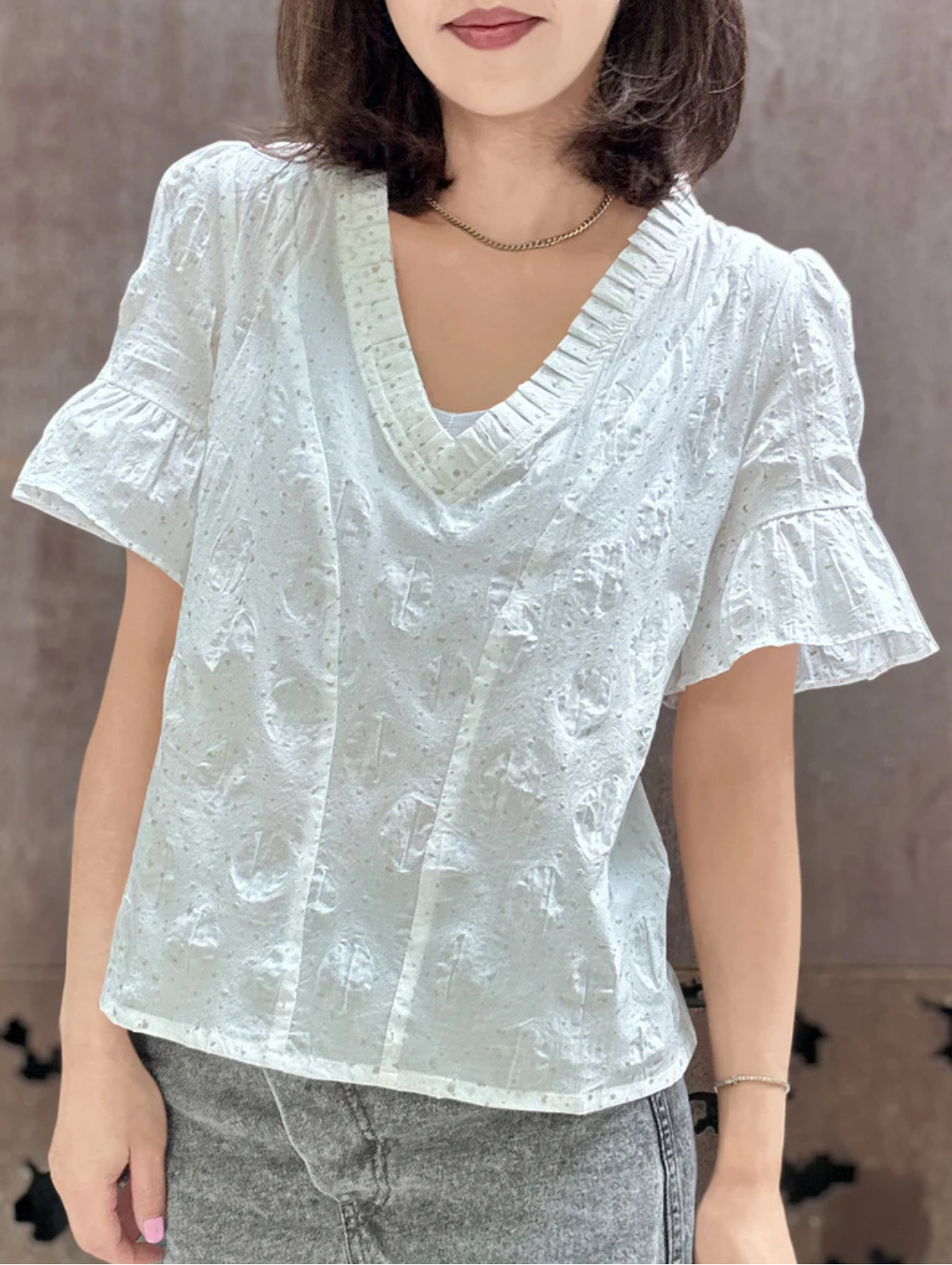 TYNVIE 排褶领中袖上衣