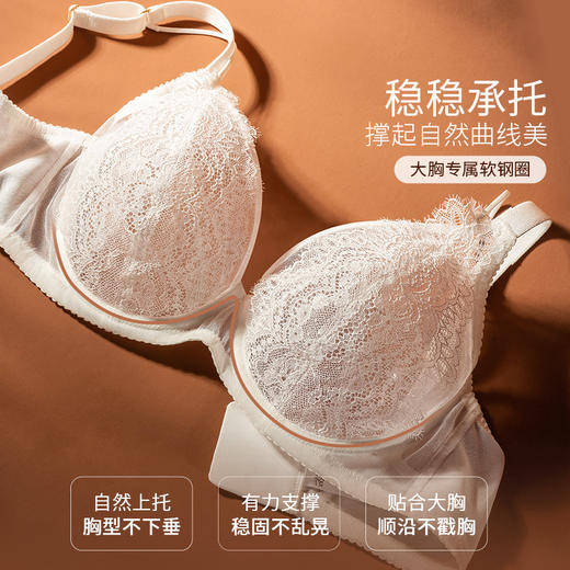【门店】奶糖派繁花大胸显小全罩杯超薄透气文胸性感蕾丝法式深V内衣女 商品图3