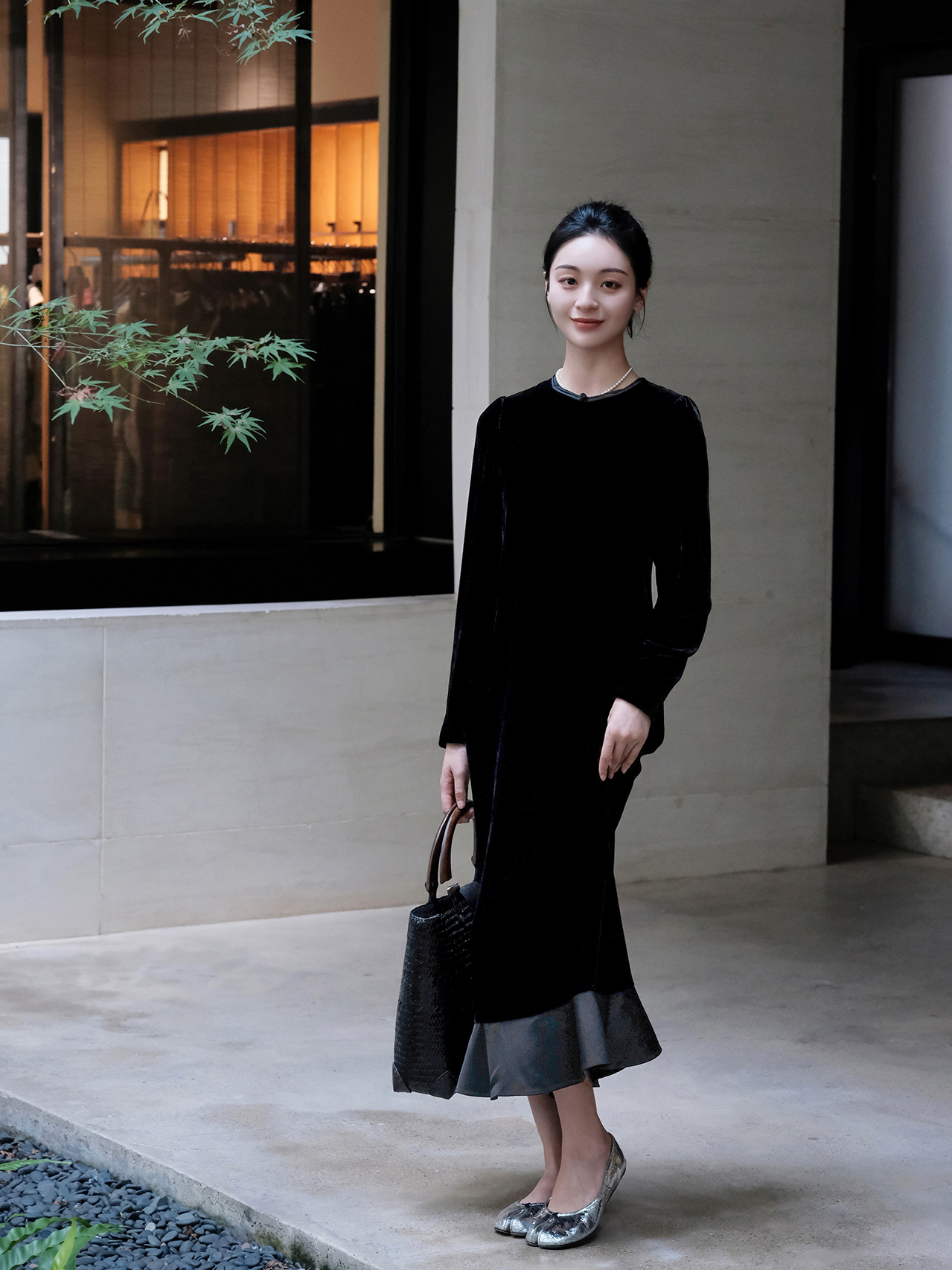 盛唐婧 |新中式丝绒鱼尾连衣裙-黑色