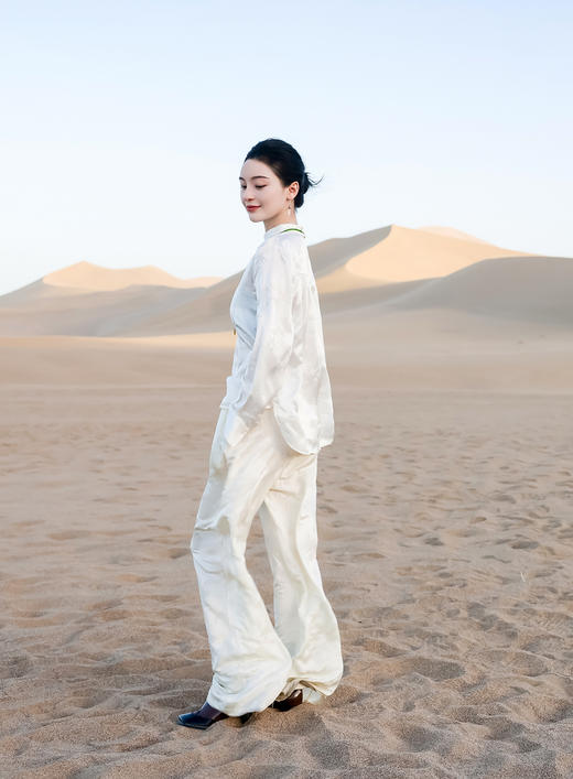 瑕疵 |盛唐牡丹| 珍珠白真丝竹子纹偏襟上衣[特价品](特殊商品不退不换) 商品图2