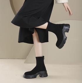 西村名物2024年冬季新款超轻厚底增高舒适百搭弹力短靴X24DS46711