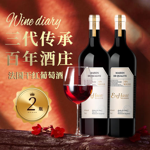 一价到底【法国伊尼特干红葡萄酒*2】法国原瓶原装进口，果香馥郁，口感柔和，带您感受微醺魅力。下单后72小时内发货 商品图0