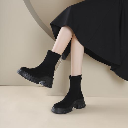 西村名物2024年冬季新款超轻厚底增高舒适百搭弹力短靴X24DS46711 商品图1