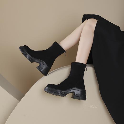 西村名物2024年冬季新款超轻厚底增高舒适百搭弹力短靴X24DS46711 商品图2