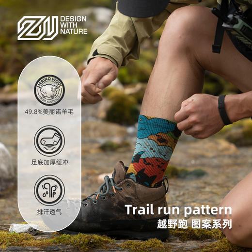 219元2双赛乐ZEALWOOD美丽诺羊毛马拉松毛巾底跑步户外越野印花袜 商品图0