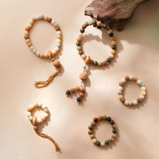 “敦煌色”白玉菩提首饰，质地如玉，触感温润，神秘高雅【白玉菩提为天然风化形成，实物与图片颜色会有深浅差异】 商品图0