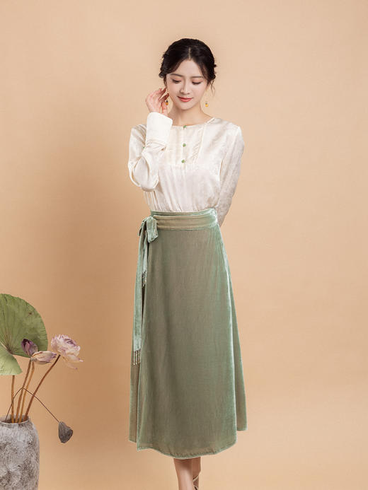 荷言HEYEN 春愁 真丝丝绒手工串珠一片式半裙高级定制 商品图1