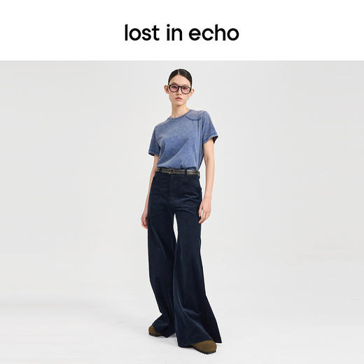 [福利价]lost in echo2024夏季新款宽松直筒破缝短袖毛边水洗纯棉T恤上衣 商品图2