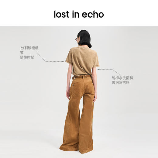 [福利价]lost in echo2024夏季新款宽松直筒破缝短袖毛边水洗纯棉T恤上衣 商品图1