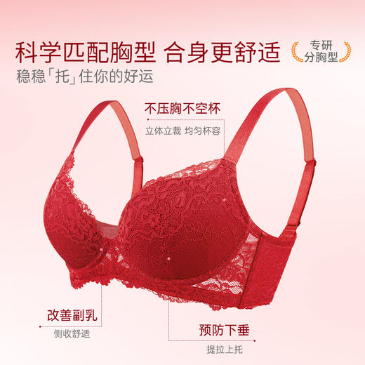 【买三免一】奶糖派大胸文胸告白分胸型4.0经典款红品防下垂蕾丝性感上托内衣 商品图2