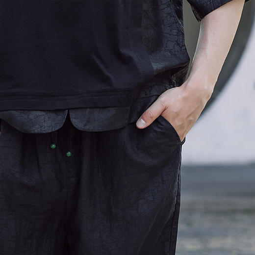 【明星同款】荷言GL 画染尘 纯棉短袖拼接真丝龟裂纹非遗香云纱男装新中式 商品图1