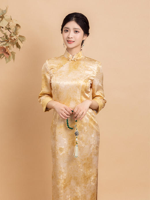 荷言HEYEN 朱雀桥边  真丝晕染织金提花立领七分袖手工旗袍高级定制 商品图2
