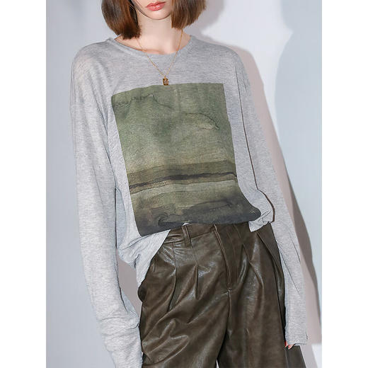 【限时秒杀】COCOBELLA印象派印花废土风毛边长袖T恤baby肤感打底衫TS3018 商品图1