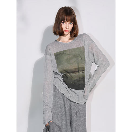 【限时秒杀】COCOBELLA印象派印花废土风毛边长袖T恤baby肤感打底衫TS3018 商品图2