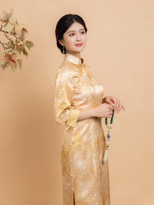 荷言HEYEN 朱雀桥边  真丝晕染织金提花立领七分袖手工旗袍高级定制 商品图1