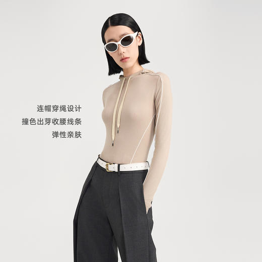 lost in echo2024秋季新款修身连帽羊毛长袖针织衫女上衣打底衫 商品图1