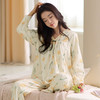 芬腾睡衣女纯棉长袖可外穿春秋款V领花卉秋季休闲全棉家居服套装 商品缩略图1