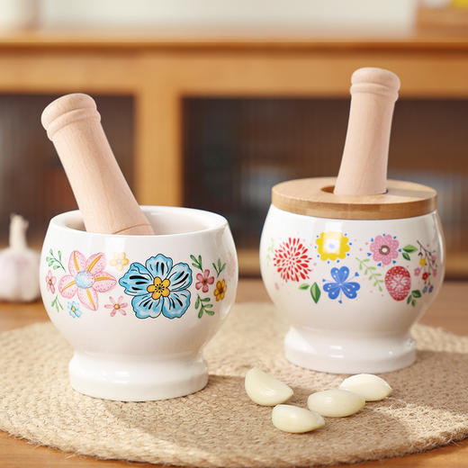 【陶瓷捣蒜器】陶煲王家用环形陶瓷捣蒜器老式厨房神器压蒜泥器高颜值擂钵石臼 商品图0