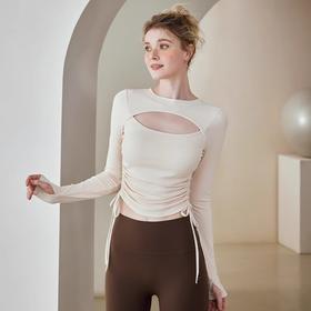 跃牌【健舞健美】系列 瑜伽服女新款修身性感带胸垫抽绳打底衫针织长袖t恤8680A