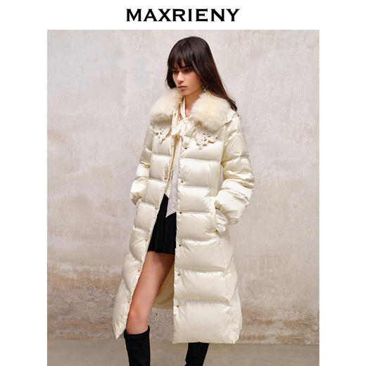 MAXRIENY*复古感绣花领羽绒服长款2023秋冬新款翻领毛绒外套(货号:MS88DC536) 商品图2