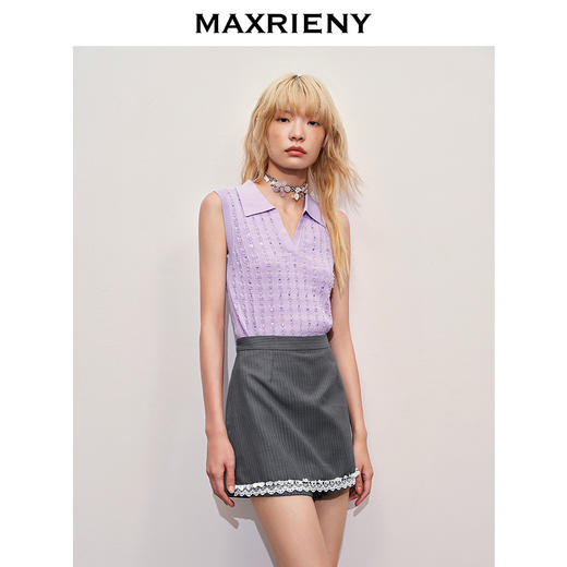 玛克门店发货：MAXRIENY*华丽毛衫条纹珠光POLO领上衣(货号:MC85SW310) 商品图2