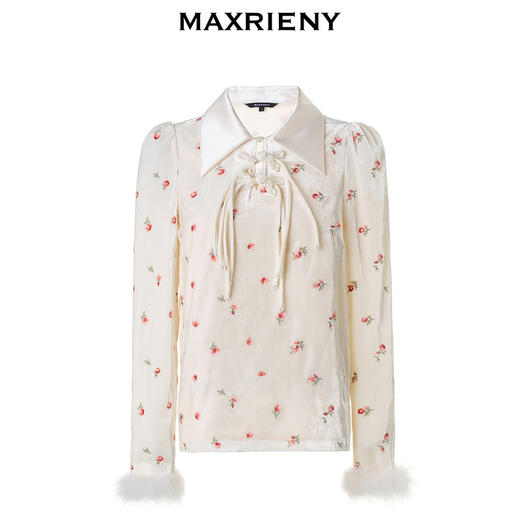 玛克门店发货：MAXRIENY国风复古锻扣直身丝绒衬衫修身上衣女(货号:MC88TP781) 商品图3