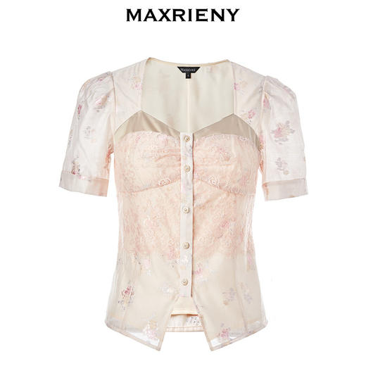 玛克门店发货：浪漫复古感粉色提花收腰上衣春(货号:MC88TP088) 商品图4