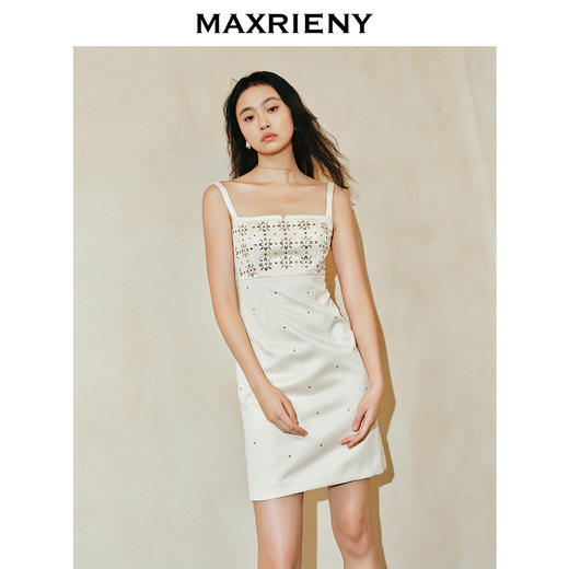 玛克门店发货：MAXRIENY烫钻缎面连衣裙晚会宴会穿搭(货号:MC85DR064) 商品图1
