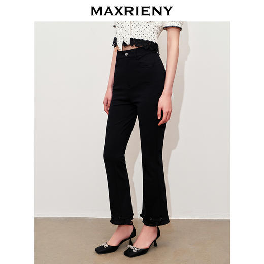 玛克门店发货：MAXRIENY复古优雅荷叶微喇九分裤女(货号:MC85PA050) 商品图2