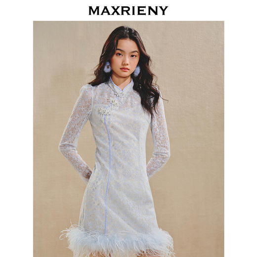 【商场同款】MAXRIENY贵雅新中式连衣裙水晶盘扣收腰裙子显瘦女(货号:MS85DR513) 商品图2